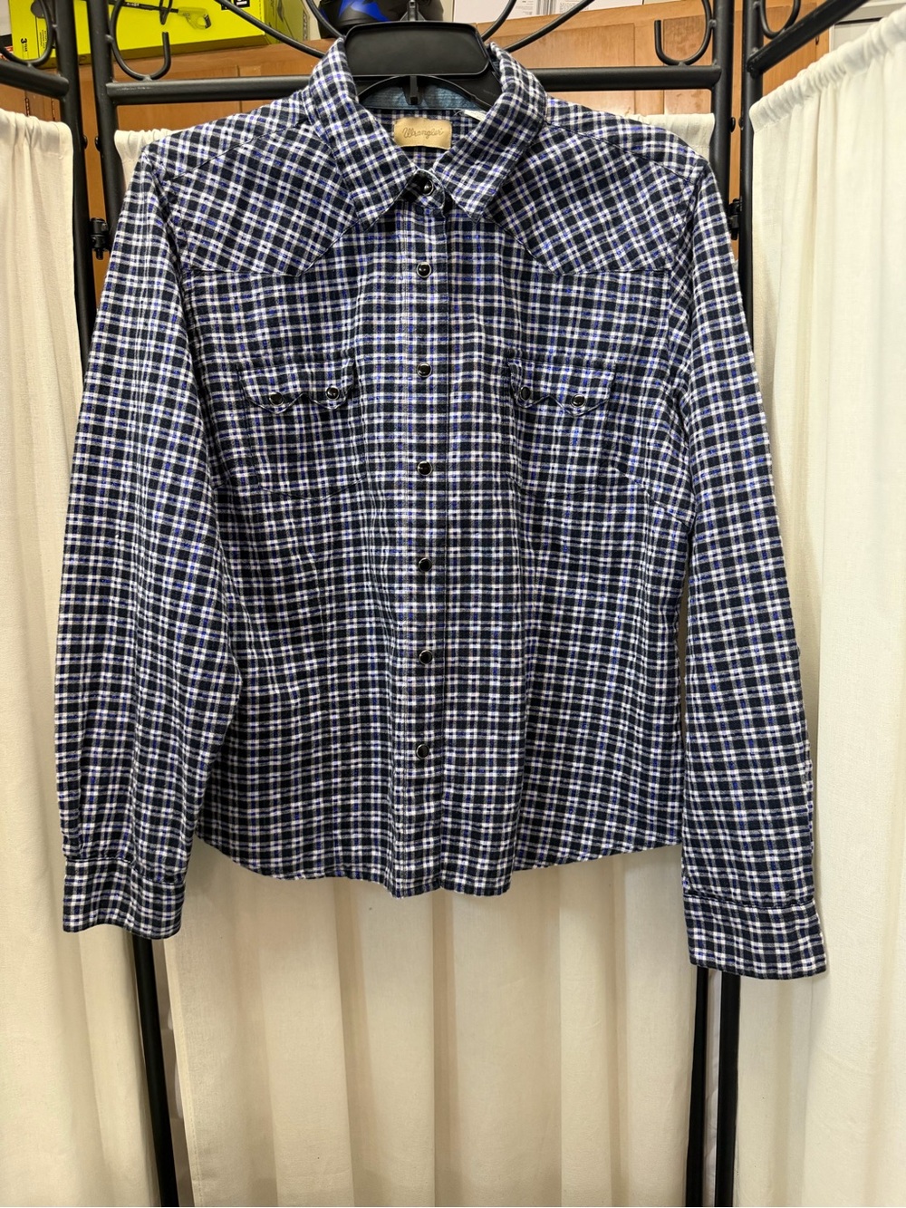 Wrangler Blue and White Plaid Button-Down Shirt